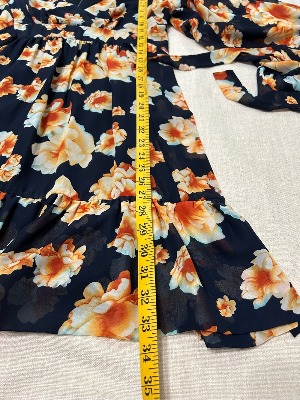 Betsey Johnson Dress Navy Garden Floral Mini Drama Bell Sleeves Fit and Flare - Picture 15 of 16